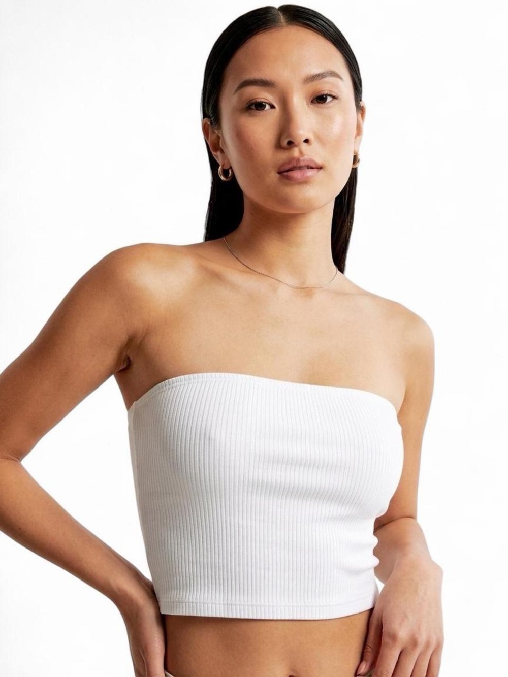 Hollister White Ribbed Tube Top Size M 95% Cotton Y2K Clean Girl Basic